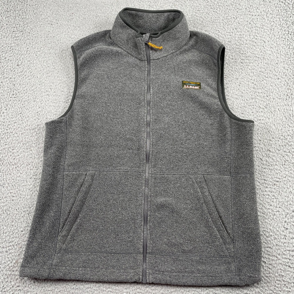 LL Bean Fleece Vest Mens Large Gray Mountain Classic Full Zip Recycled Layering